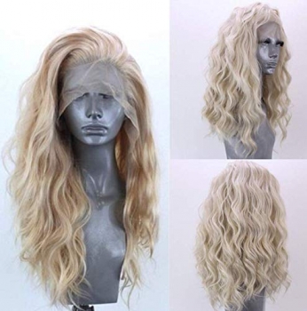 Golden Lace Front Wig Daifeer Long Loose Curly Long Loose Curly Wig, Natural Replacement Full Wigs for Women Wavy Fashion Long Synthetic Wigs,Heat Resistant Synthetic Fiber Wigs Side Middle Part 24'